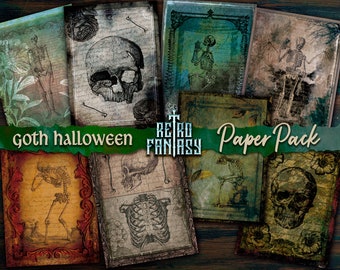 Goth Halloween Printable paper pack • INSTANT Download • Halloween Journal • Goth Journal • Skull, bones and fantasy scrapbook