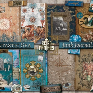 Fantastische Sea Junk Journal Kit met EXTRA's • Digitale Download • Scrapbooking • Fantasy Journal Kit • Zeedieren • Oceaan