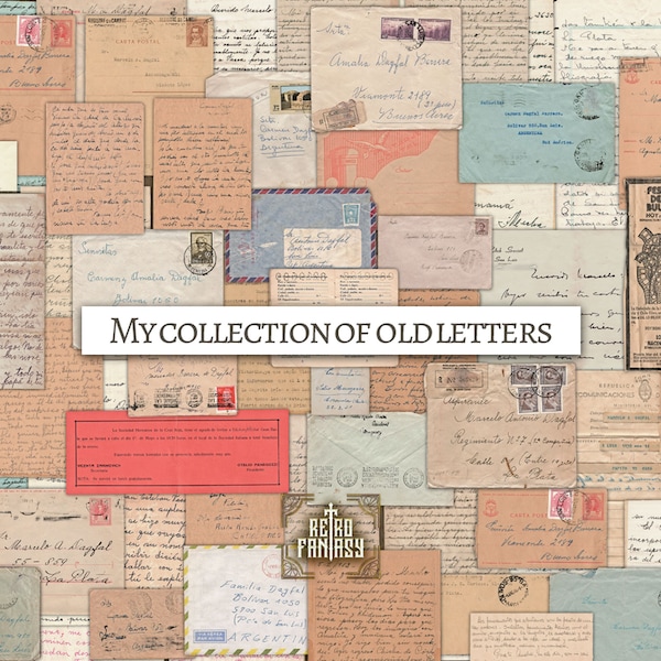 100 pieces: My collection of OLD LETTERS • Handwriting letters, postals, telegram, documents  • Junk Journal ephemera • Scrapbook n• Digital