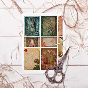 May include: A set of eight printable digital collage sheets featuring fairy and nature themes. The sheets include images of fairies, flowers, trees, and other nature-inspired elements. The sheets are perfect for scrapbooking, card making, and other craft projects.