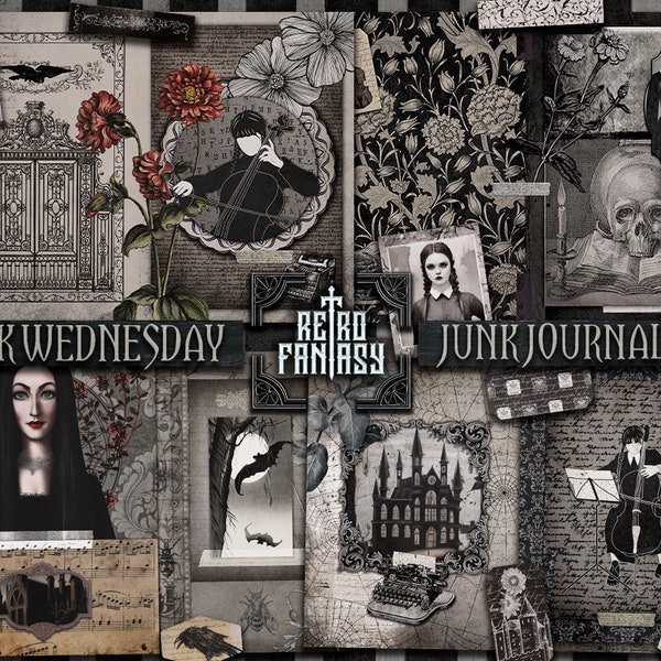 Kit de journal imprimable Dark Wednesday avec EXTRAS • Téléchargement instantané • Journal gothique • Pages de journal sombre • Scrapbook • Halloween