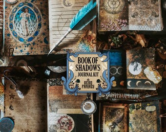 Book of Shadows Printable Junk Journal Kit • TEMPLATE for spells for FREE! • Wiccan Grimoire Pages (Digital Download)