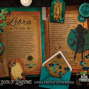 Druckbare LIBRA Seiten & Ephemera • Buch der Schatten • ZODIAC • Wicca Seiten • Junk Journal Seiten • Grimoire • Witchy Seiten • ASTROLOGY