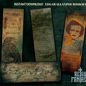 Wydrukowalne zakładki Edgar Allan Poe | Zakładki Poe Raven | Natychmiastowe pobieranie | Zakładki dla miłośników książek | Zakładka Literary Gift Poetry