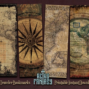 Marcadores de página vintage para viajantes antigos | Marcadores de página para impressão de mapas antigos | Download instantâneo | Álbum de recortes | Marcador de diário de sucata