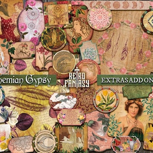 Boho Gypsy Extras añaden kit • Efímera Digital • Floral • Primavera Vintage • Boho • Imprimible • Descarga instantánea • Gitano