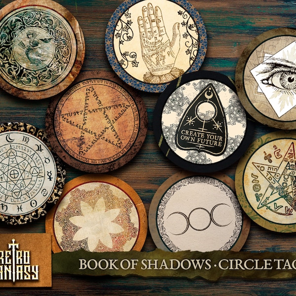 Printable Book of Shadows Circle Tags • Magic • Book of Spells • Magical tags • Grimoire • Wiccan • Witch • Witchy