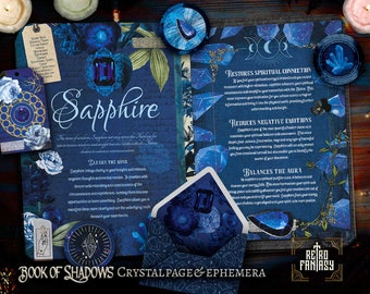 Printable SAPPHIRE Pages & ephemera • Book of Shadows • CRYSTALS • Wicca pages • Junk Journal Pages • Grimoire • Witchy pages