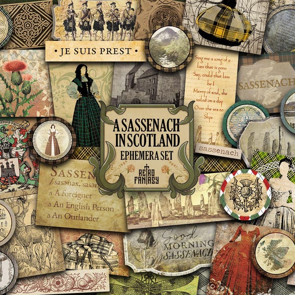 A Sassenach in Scotland Add Extras Kit • Scottish Ephemera Kit • Scrapbooking • Bookish Scrapbook Kit • Scottish Labels, Tags & cards