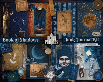 Book of Shadows MOON Junk Journal Kit Printable • TEMPLATE for spells for FREE! • Magic • Wicca • Grimoire • Book of spells