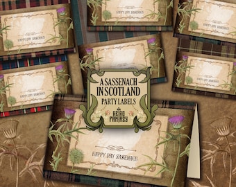 A Sassenach in Scotland Printable Party labels • Scottish birthday decor • Food label