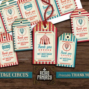 Vintage Circus Thank you tags • Printable Carnival Party • Circus Carnival Birthday • INSTANT DOWNLOAD