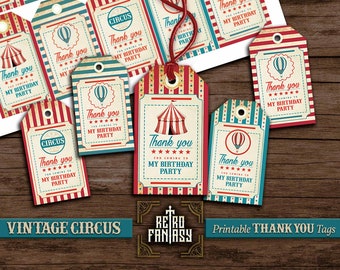 Vintage Circus Thank you tags • Printable Carnival Party • Circus Carnival Birthday • INSTANT DOWNLOAD