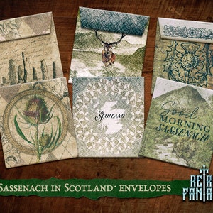 Envelopes Sassenach na Escócia • Envelopes de lixo escocês • Scrapbooking • Envelopes de diário literário