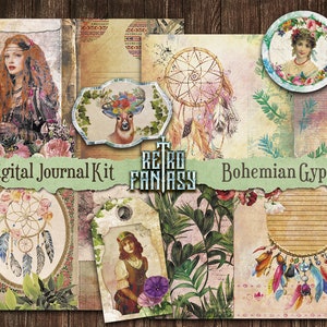 Kit digitale Boho Journal stampabile / Boho Journal / Scrapbooking zingaro / Diario spazzatura / Scrapbook Dreamcatcher