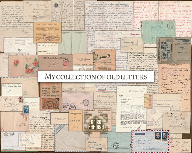 100 pieces: My collection of OLD LETTERS Handwriting letters, postals, telegram, documents Junk Journal ephemera Scrapbook n Digital image 2