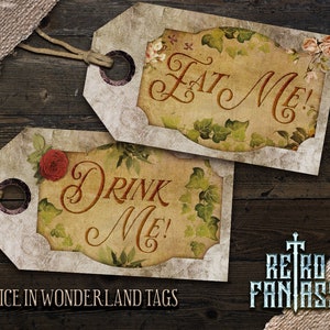 Trink mich | Essen Sie mich Etiketten | Alice im Wunderland Vintage Etiketten | Lebensmittel Etiketten | Alice Junk Journal Tags
