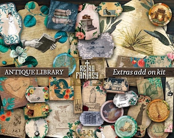 Antique Library Ephemera Kit Printable |  INSTANT Download | Bookish | Book lover Scrapbook Kit | Ephemera