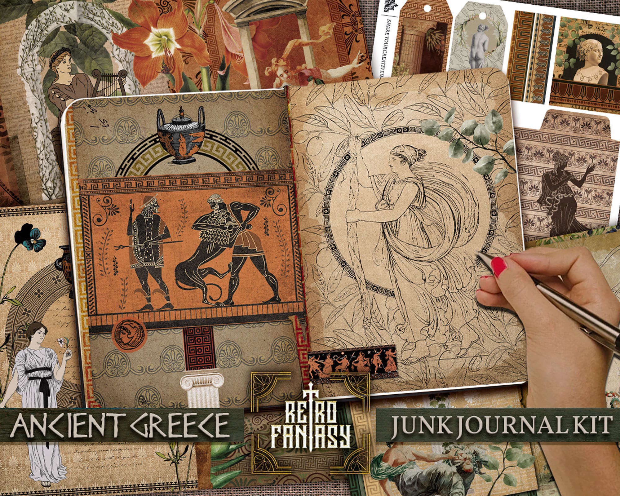 Ancient Greece Digital Journal Kit • Greek Junk Journal Kit ...
