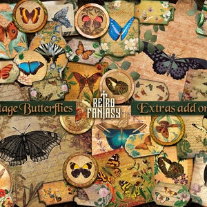 Vintage butterflies Extras add on Kit • Butterfly Ephemera • Scrapbooking • Botanical • Garden Ephemera • Printable