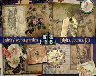 Fairies&#39; secret garden Digital  Journal Kit  •  INSTANT Download • Fairy Journal • Bookish Journal • Fantasy garden Scrapbook