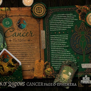 Afdrukbare KANKERpagina's en ephemera • Boek der Schaduwen • ZODIAC • Wicca-pagina's • Junk Journal-pagina's • Grimoire • Hekserijpagina's • ASTROLOGIE