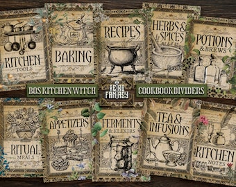 Kitchen Witchy Dividers Kit Printable • Magic • BOS Covers • Wicca • Grimoire • Book of spells Title pages • Digital download • Recipe Book