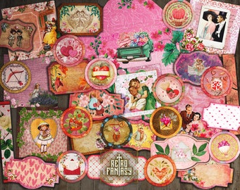 True Love Vintage Ephemera kit • Tags, labels, envelope • St valentine's day • Heart • Love • Couple • Instant download • Scrapbook •