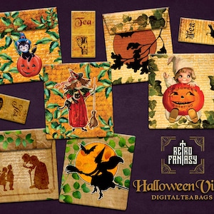 ハロウィンバイブスデジタルティーバッグ • 即時ダウンロード • ハロウィンスクラップブック • 不気味な封筒 • ホラー • 恐怖のヴィンテージエフェメラ