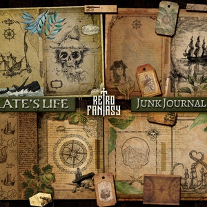 Pirate&#39;s life Journal Digital Kit Printable • Instant Download • Pirate Journal • Vintage Ephemera • Scrapbook