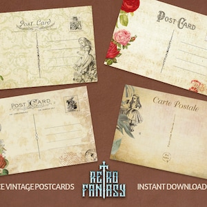 Imprimer Alice au pays des merveilles cartes postales vintage (fr) Cartes postales Shabby Chic (fr) Téléchargement instantané (en anglais) Alice au pays des merveilles anniversaire (fr) Feuille de collage
