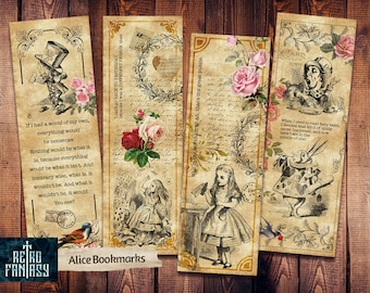 Printable Alice in wonderland Vintage Bookmarks | Shabby Chic Alice Bookmarks | Instant Download | Alice in wonderland birthday