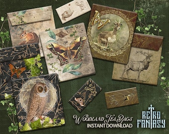Printable Enchanted Woodland Vintage Tea Bags Envelopes | Woodland Tea bags | Instant Download | Woodland Animals