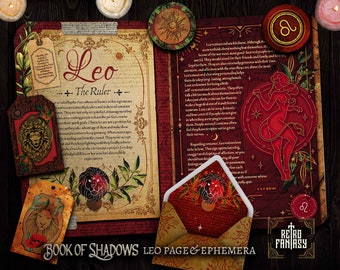 Printable LEO Pages & ephemera • Book of Shadows • ZODIAC • Wicca pages • Junk Journal Pages • Grimoire • Witchy pages • ASTROLOGY