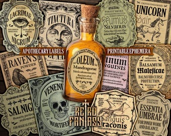 Printable Potion Labels • Vintage Apothecary • Wicca • Grimoire • Digital download • Halloween