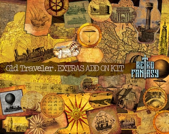 Old Traveler Extras Add on Kit Printable | INSTANT Download | Travel ephemera | Antique tags | Old Maps tags & labels