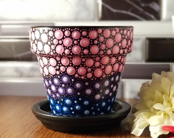 Small Handpainted Flowerpot Gift for Christmas | Painted Terracotta Pot for Home Décor | Pink, Purple, Blue Indoor Planter for Pride Gift