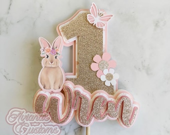 Custom 3D Some Bunny Is ONE Birthday Cake Topper , Some Bunny Is ONE Birthday Cake Topper , Bunny Cake Topper , Bunny Birthday Cake Topper ,