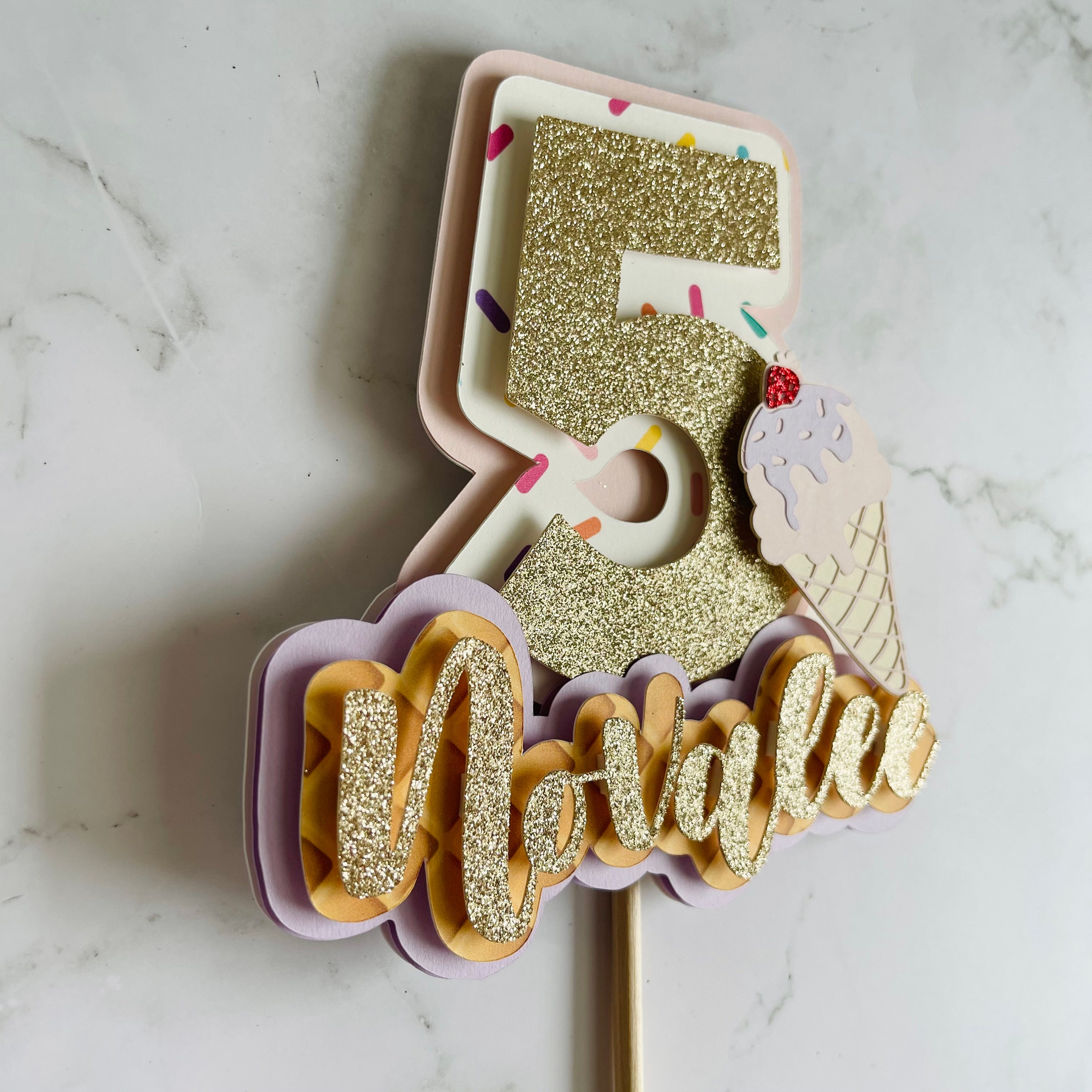 Topper De Cumplea os De Helado Personalizado Topper Pastel De Etsy