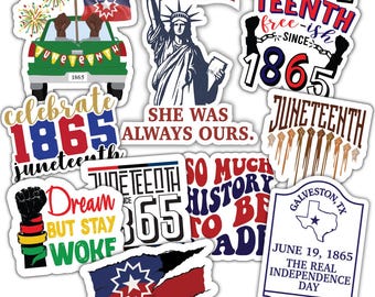 Juneteenth Sticker Pack | 10 Vinyl Black History Stickers | 1865 Galveston TX, Free-ish, Woke, Pride | Water Resistant Decals