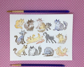 Kits and catz paw watercolour Illustration/ original artwork/ A5 sized unique cat artwork