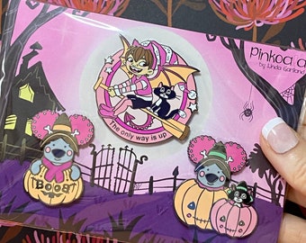 Set of Three Enamel Pins- Pinkoala Halloween/ Pinktober Enamel Pin gift pack/Spooky Badges / Pumpkin Enamel Pins / Enamel Pin Pack Discount