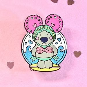 Love Your Surf Enamel Pin/ Pinkoala Breast Cancer Awareness pin/ Cancer Support Pin/Body positivity pin / Surfing pin / Summer badge