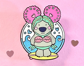 Love Your Surf Enamel Pin/ Pinkoala Breast Cancer Awareness pin/ Cancer Support Pin/Body positivity pin / Surfing pin / Summer badge