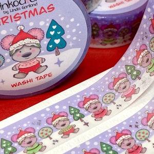 Christmas Washi Tape w Silver Foil/ Decorative Tape/ Xmas Washi/ Traditional Snow /Gift wrapping accessories/ Christmas Friends Sweater image 2