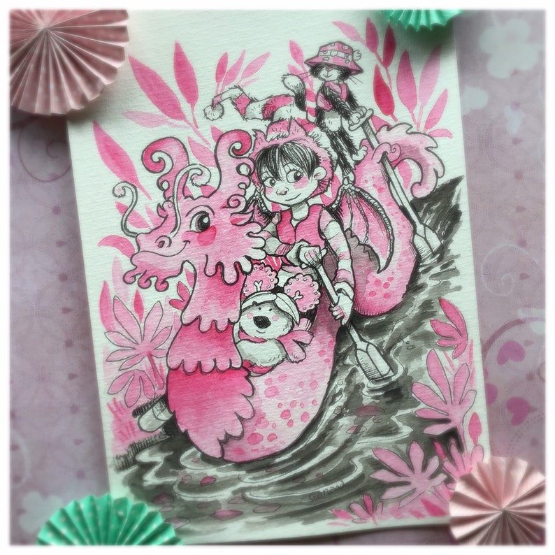 Dragon Art Print/ Dragon Boating themed illustration/ Breast cancer awareness watercolour image 3