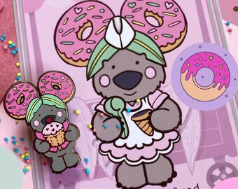 Donut Give Up Enamel Pin/ Pinkoala Breast Cancer Awareness pin/ Cancer support pin Donuts/ Cupcake/ Sweet tooth Badge