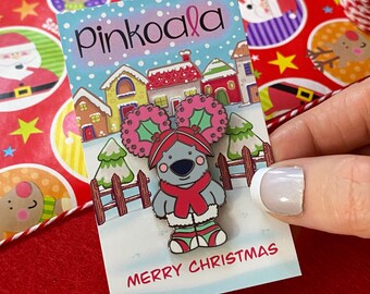 Holly Jolly- Christmas Enamel Pin/ Pinkoala Breast Cancer Awareness Pin / Cancer support pin/ Australian Pin / Koala Pin / Gift Tag