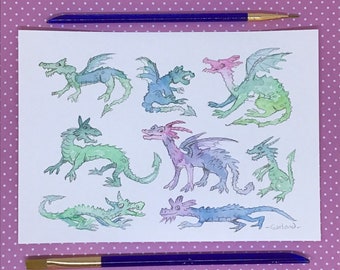 Dragontopia Too Watercolour/ original artwork/ dragon illustration/ one of a kind