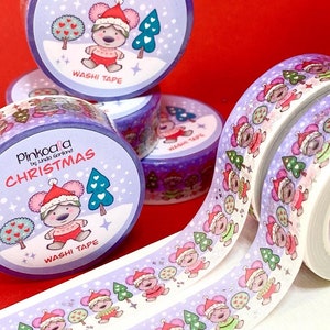 Christmas Washi Tape w Silver Foil/ Decorative Tape/ Xmas Washi/ Traditional Snow /Gift wrapping accessories/ Christmas Friends Sweater image 1